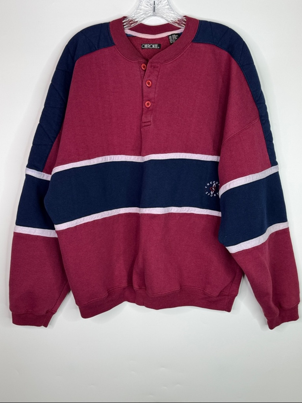 Vintage Cherokee Red & Blue Henley Sweatshirt Size XXL 90s